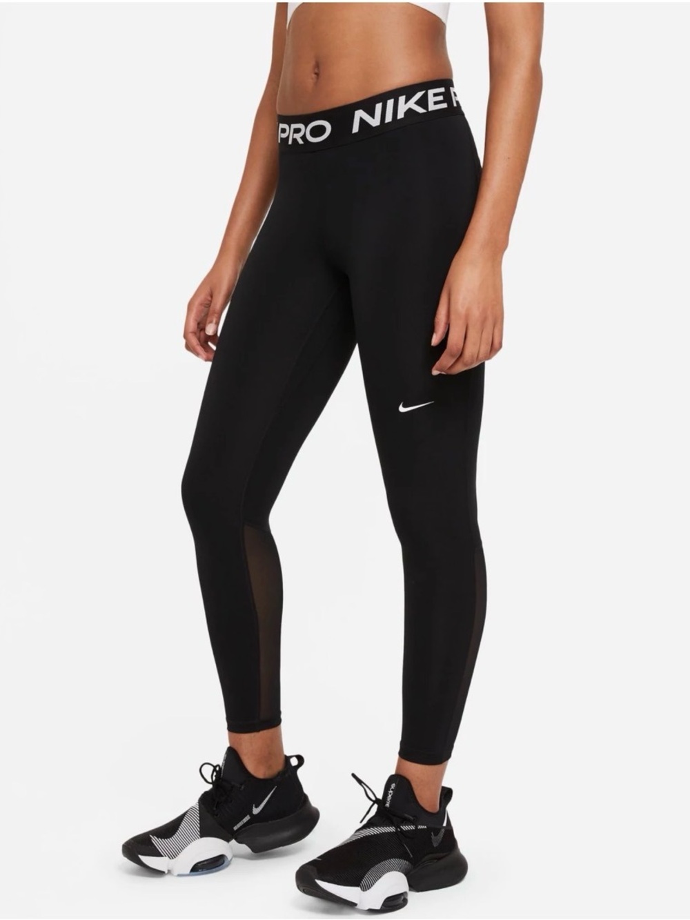 Nike Black Pro High-Waist Training Leggings with White Swoosh